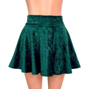 A’Gaci Emerald Green Crushed Velvet Skater Skirt